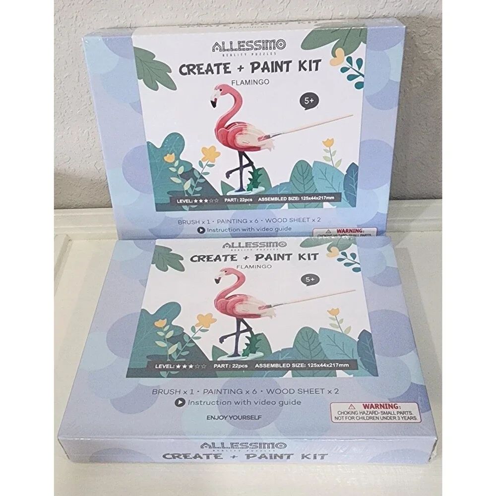 Set of 3D Wooden Flamingo Puzzle Allessimo Reality  Model Paint Craft  Kit